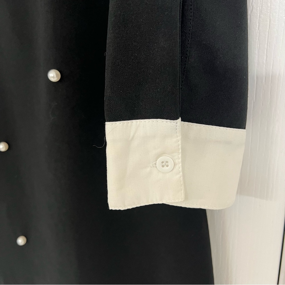 Frenchy Contrast Collar Pearls Beaded Dress - Picture 4 of 6